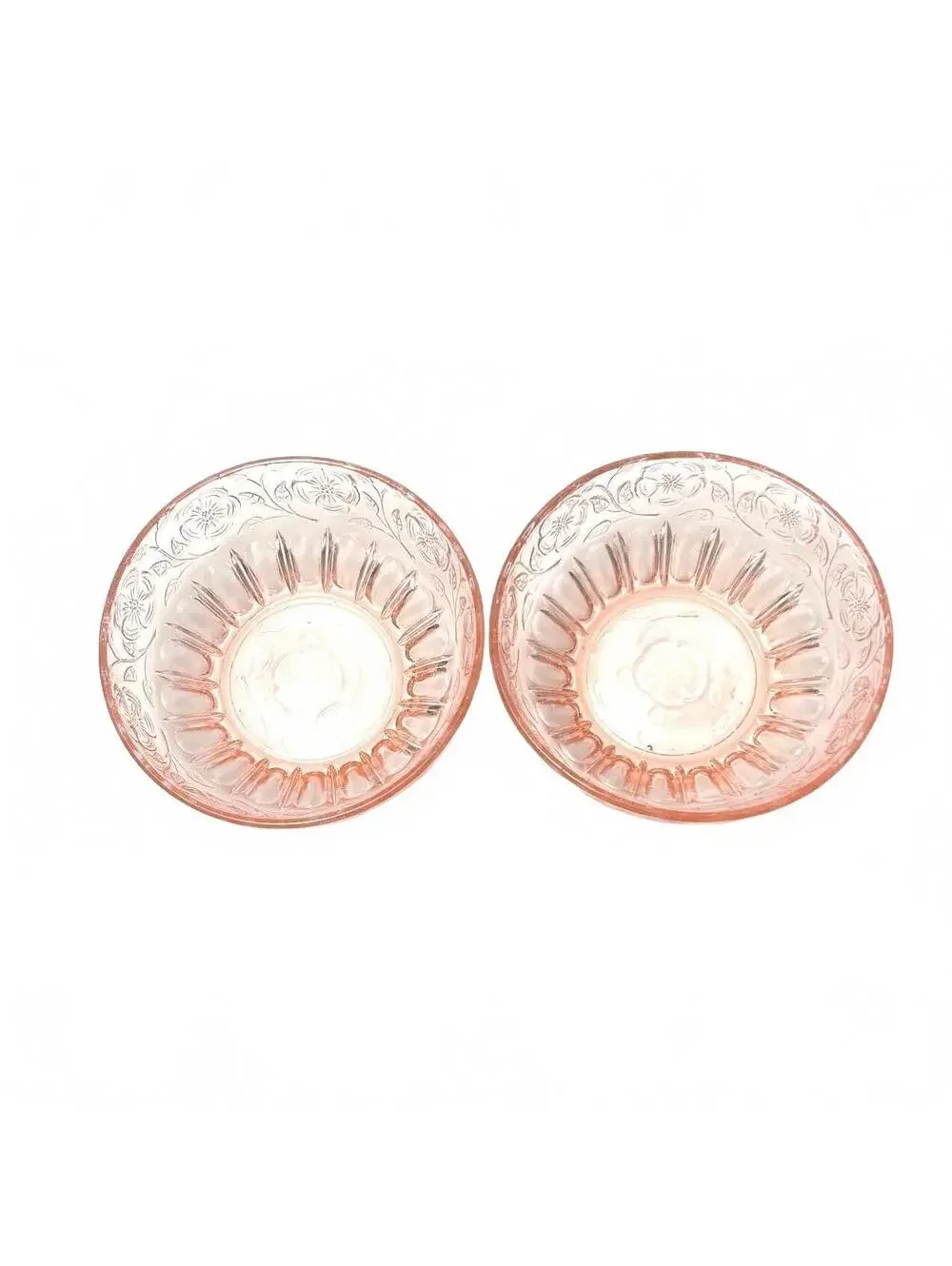 Set of 6 Vintage Pink Depression Glass Bowls with Floral Pattern